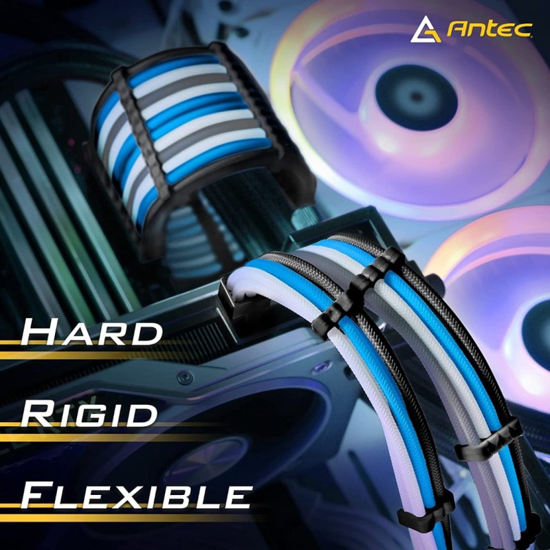 Antec Sleeved Extension Power Supply Cable Kit, w/Combs, Blue Gray