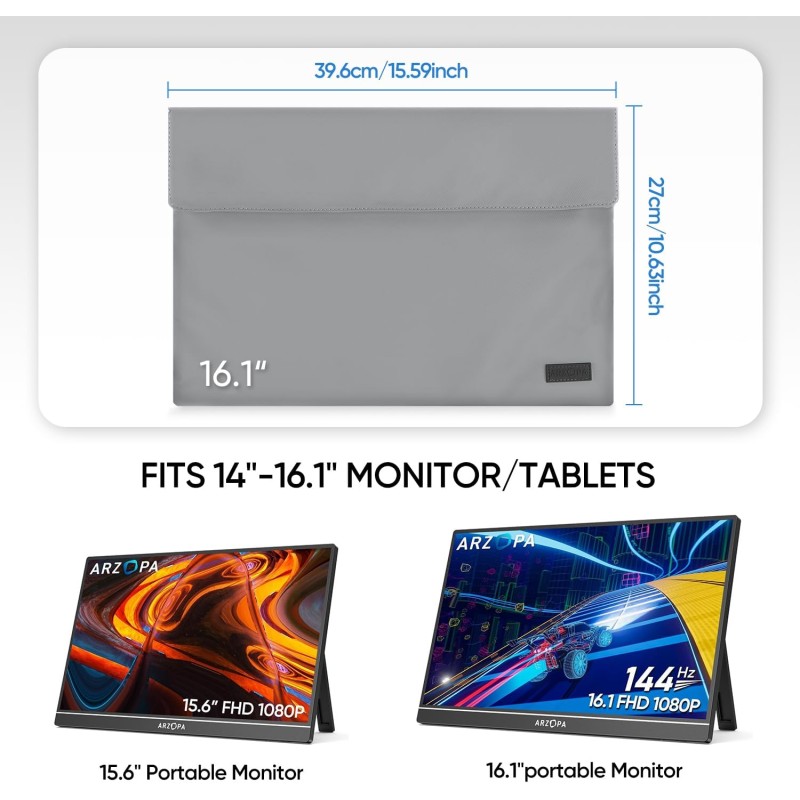 Arzopa 16.1" Portable Monitor Sleeve Bag