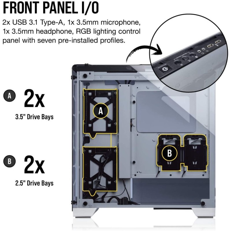 Corsair CRYSTAL 570X RGB Mid-Tower Case, 3 RGB Fans, Tempered Glass - White