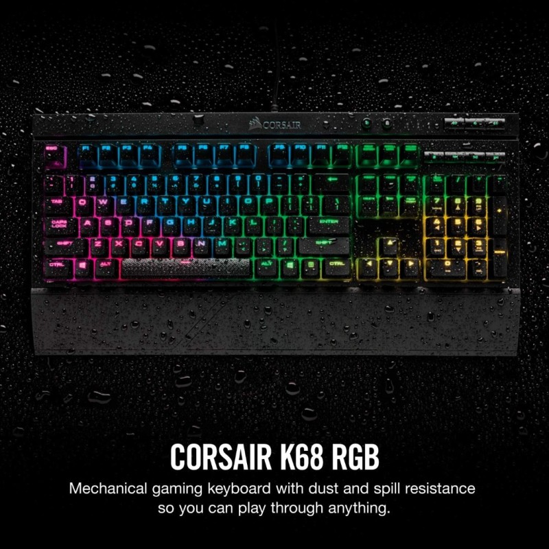 Corsair K68 RGB Mechanical Gaming Keyboard, Backlit RGB LED, Dust and Spill Resistant - Linear & Quiet - Cherry MX Red