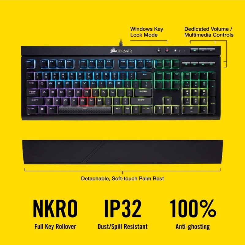 Corsair K68 RGB Mechanical Gaming Keyboard, Backlit RGB LED, Dust and Spill Resistant - Linear & Quiet - Cherry MX Red