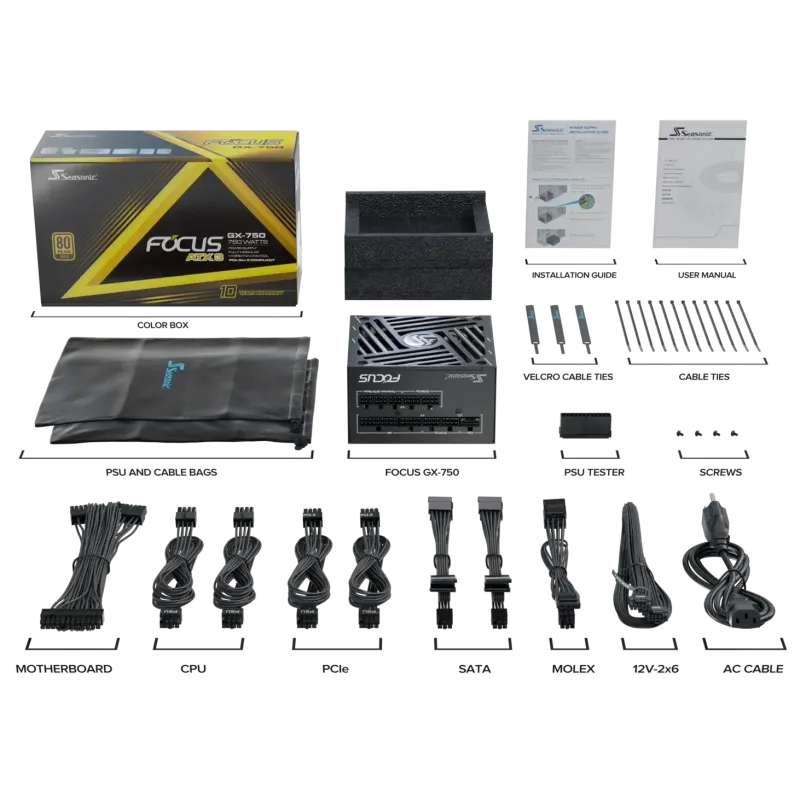 Seasonic Focus GX-750 ATX3 750W ATX 3.1 80 Plus Gold Fully Modular