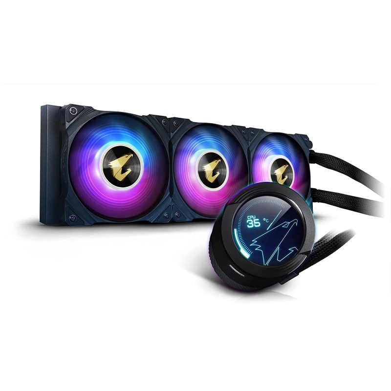 AORUS WATERFORCE X 360 AIO Liquid CPU Cooler, 360mm Radiator with 3X 120mm ARGB Fans, Adjustable Circular LCD Display with Micro SD Support and RGB Fusion 2.0, GP-AORUS WATERFORCE X 360