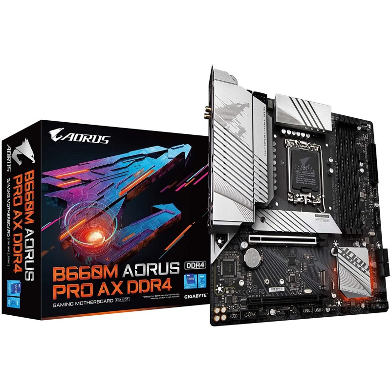 GIGABYTE B660M AORUS PRO AX DDR4 (B660/ Intel/LGA/1700/ Micro-ATX/DDR4/ Dual M.2/ PCIe 4.0/ USB 3.2 Gen2 Type-C/WiFi 6 802.11ax/ Intel 2.5GbE LAN/Motherboard)