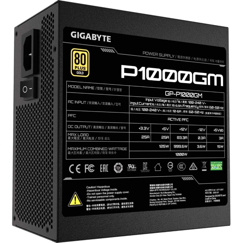 Gigabyte P1000GM, 1000W, 80 Plus Gold Certified, Fully Modular Power Supply