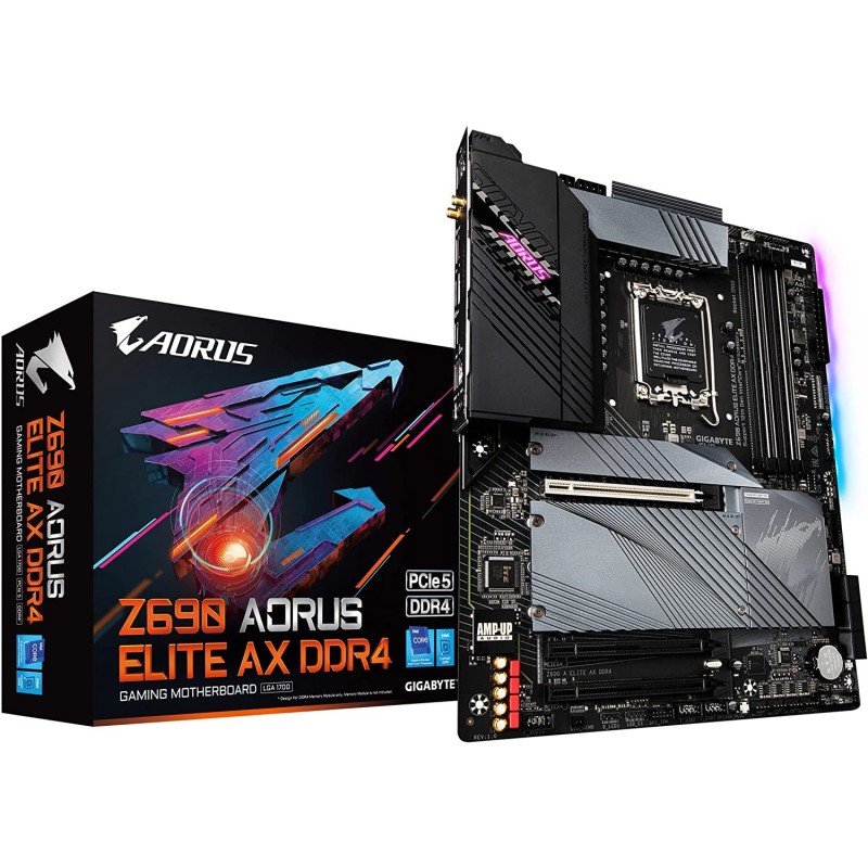 GIGABYTE Z690 AORUS Elite AX DDR4 (LGA 1700/ Intel Z690/ ATX/ DDR4/ Quad M.2/ PCIe 5.0/ USB 3.2 Gen2X2 Type-C/WiFi 6/2.5GbE LAN/Gaming Motherboard)