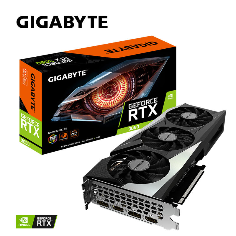GIGABYTE GeForce RTX 3050 Gaming OC 8G Graphics Card, 3X WINDFORCE Fans, 8GB GDDR6 128-bit GDDR6, GV-N3050GAMING OC-8GD Video Card