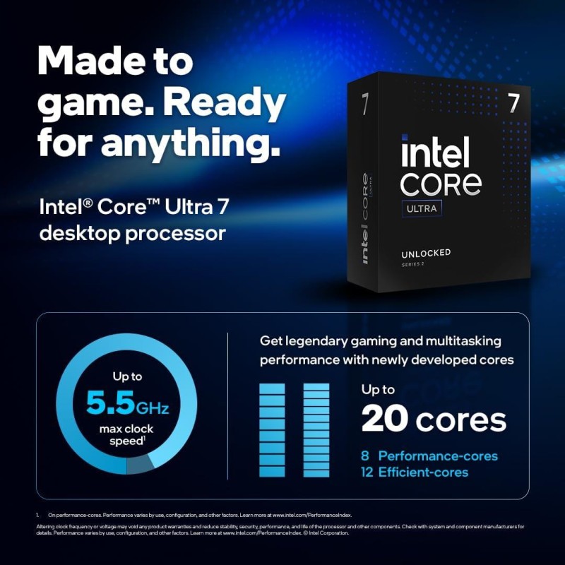 Intel Core Ultra 7 265K Tray - 20 cores (8 P-cores & 12 E-cores) up to 5.5 GHz