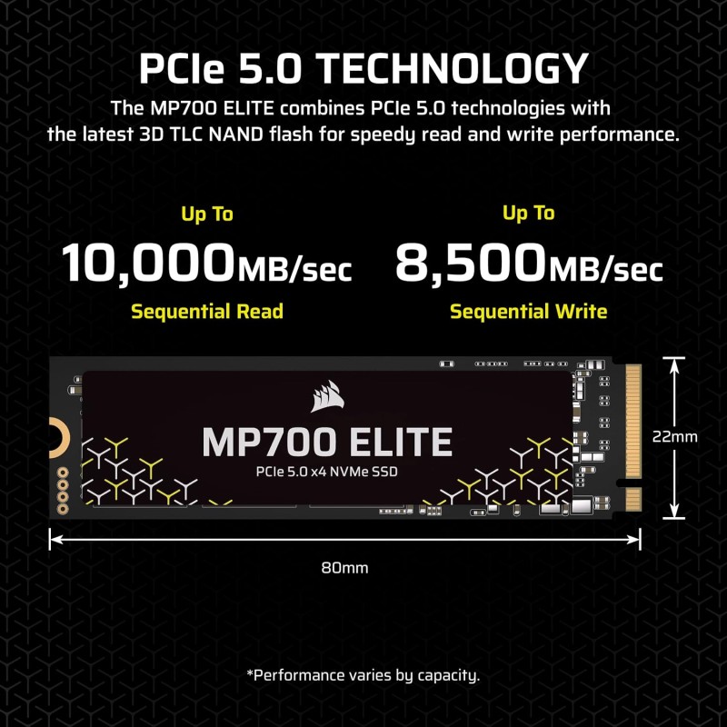 CORSAIR MP700 ELITE 1TB M.2 NVMe PCIe Gen. 5 x4 SSD