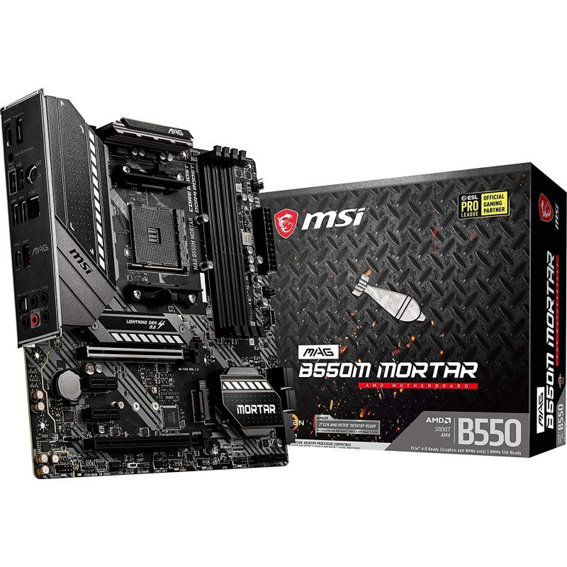 MSI MAG B550M Mortar Gaming Motherboard (AMD AM4, DDR4, PCIe 4.0, SATA 6Gb/s, M.2, USB 3.2 Gen 2, HDMI/DP, Micro-ATX, AMD Ryzen 5000 Series Processors)