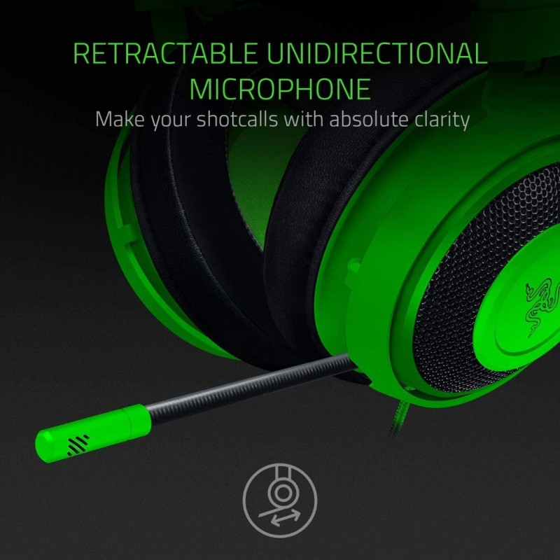 Razer Kraken Gaming Headset: Lightweight Aluminum Frame, Retractable Noise Isolating Microphone, For PC, PS4, PS5, Switch, Xbox One, Xbox Series X & S, Mobile, 3.5 mm Audio Jack – Green