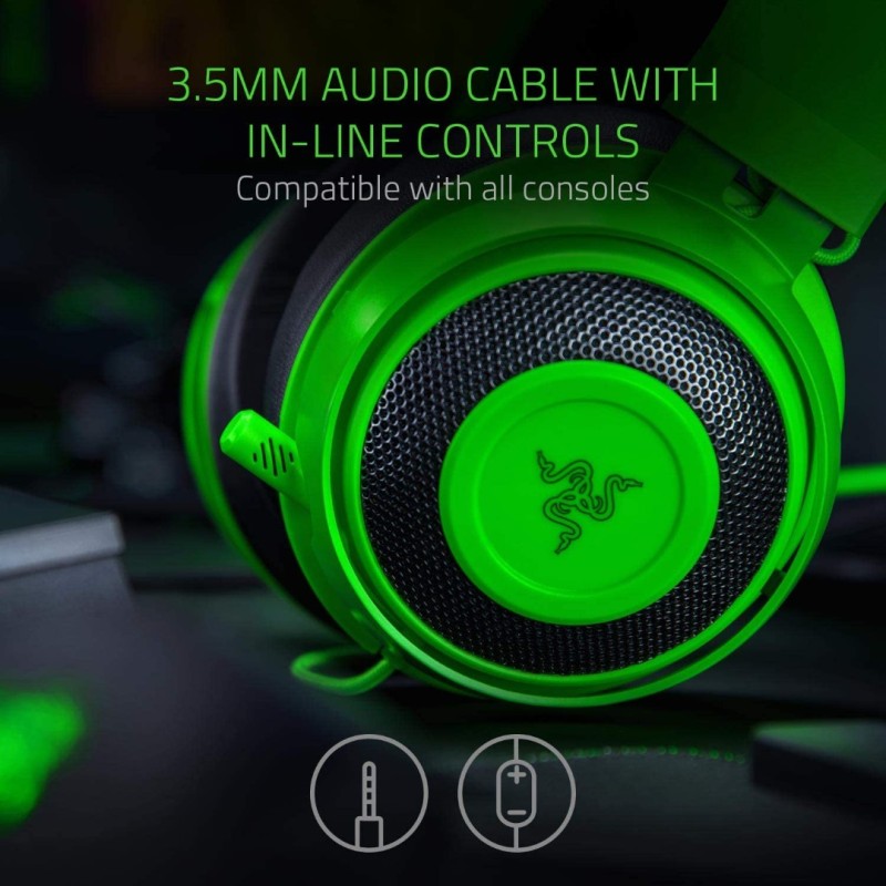 Razer Kraken Gaming Headset: Lightweight Aluminum Frame, Retractable Noise Isolating Microphone, For PC, PS4, PS5, Switch, Xbox One, Xbox Series X & S, Mobile, 3.5 mm Audio Jack – Green