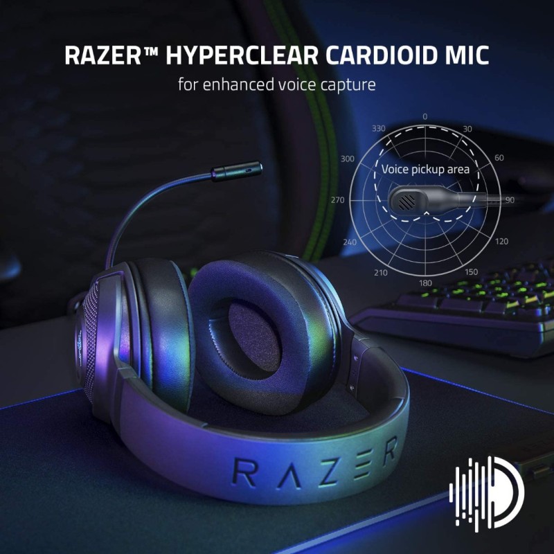 Razer Kraken V3 X Gaming Headset: 7.1 Surround Sound - Triforce 40mm Drivers - HyperClear Bendable Cardioid Mic - Chroma RGB Lighting - for PC - Classic Black