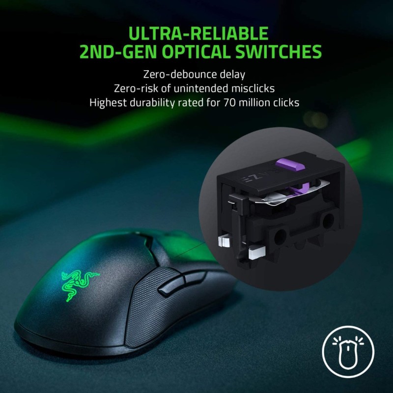 Razer Viper Ultimate Lightest Wireless Gaming Mouse: Fastest Gaming Switches - 20K DPI Optical Sensor - Chroma Lighting - 8 Programmable Buttons - 70 Hr Battery - Classic Black