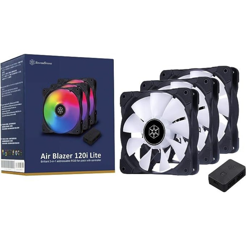 SilverStone Technology 3-Pack of Air Blazer 120mm ARGB Fans with ARGB Controller