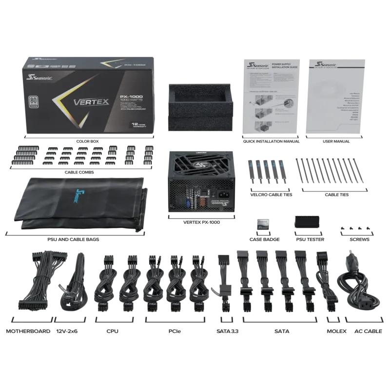 Seasonic Vertex PX-1000 1000W ATX 3.1 80 Plus Platinum Fully Modular