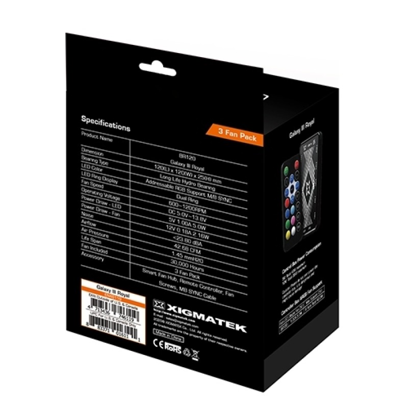 Galaxy III Royal (3x BR120 Fans, ARGB MB SYBC Control Box & Remote Controller, Color Box)