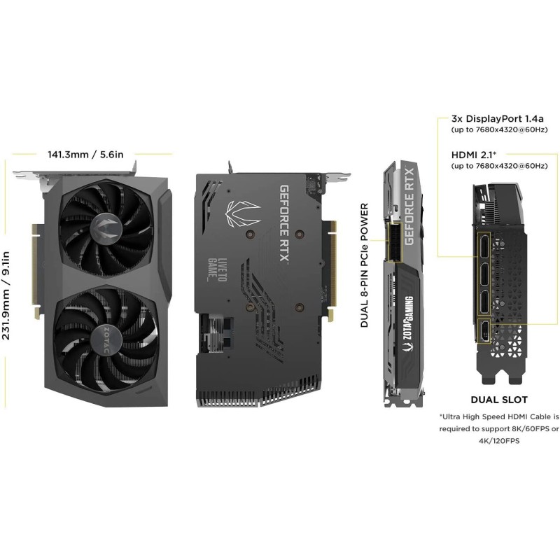 ZOTAC Gaming GeForce RTX™ 3060 Ti Twin Edge OC LHR 8GB GDDR6 256-bit 14 Gbps PCIE 4.0 Graphics Card, IceStorm 2.0 Advanced Cooling, Active Fan Control, Freeze Fan Stop 