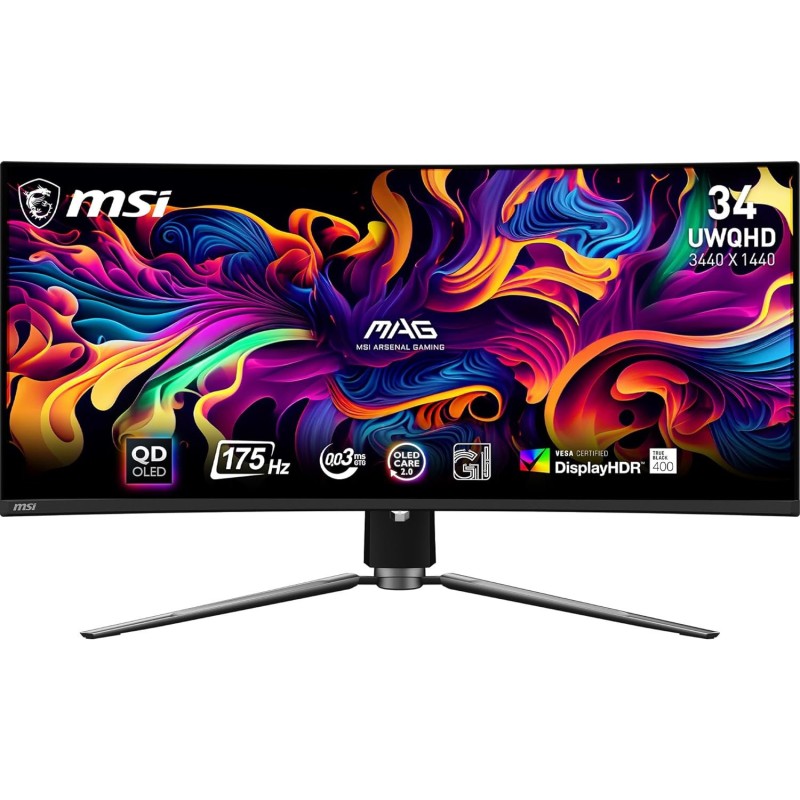 MSI MAG341CQP QD-OLED, 34 Curved OLED Gaming Monitor, 3440 x 1440 (UWQHD), OLED 0.03ms Response time, 175Hz